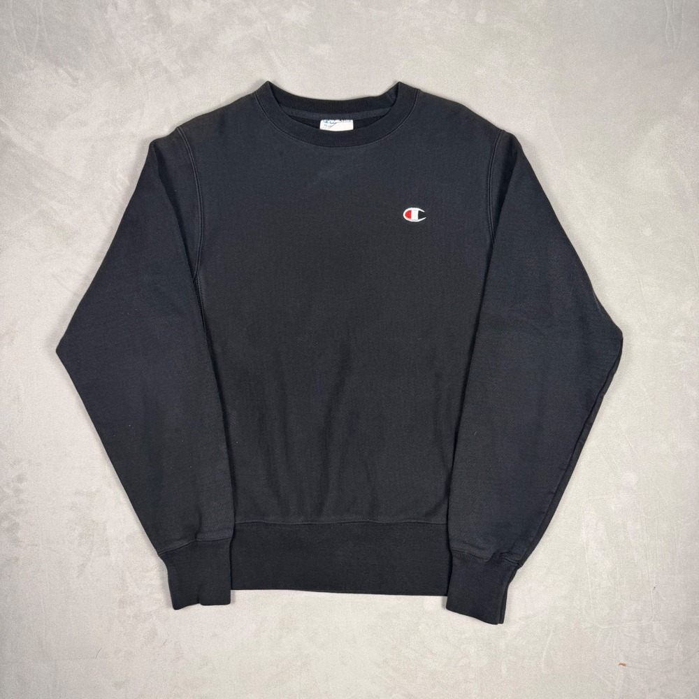 Y2K Mens Champion Reverse Weave Crewneck Sweatshirt Black Streetwear Small